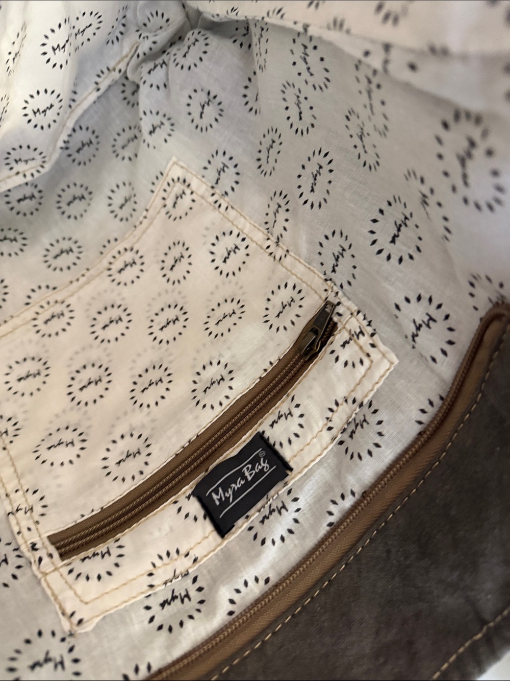 Myra Bag Black and Cream Floral Canvas Tote with Brown Trim - Picture 4 of 6